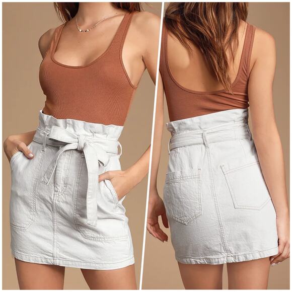 Free People | Women | Splendor In The Grass Paper Bag Belted Mini Skirt | Sz 8 - Picture 8 of 9